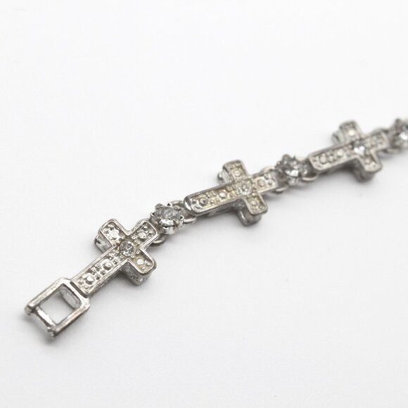 Vintage Avon silver tone cross bracelet with rhinestones - Picture 11 of 14